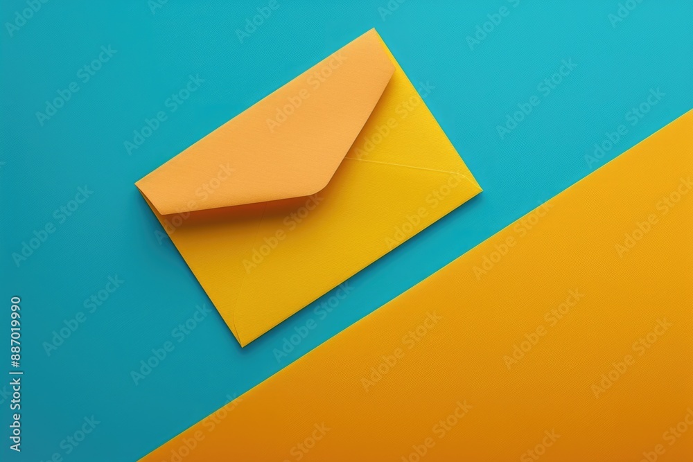Poster a bright orange envelope sits atop a colorful blue and yellow background, perfect for adding a pop o