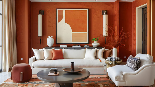 terracotta color living room decor