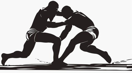 This image displays two wrestlers in a competitive match, exhibiting strength and technique. Their movements show the intense physical and mental engagement in wrestling.