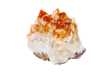 Citrine in rock in crystals mineral stone on a white background close up