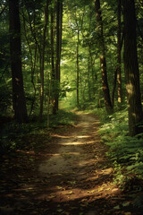 Obraz premium Tranquil Forest Path: A Journey of Serene Discovery and Connection to Nature’s Timeless Beauty