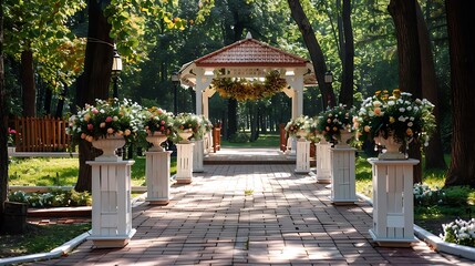Naklejka premium Wedding ceremony decoration in park