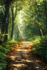 Obraz premium Tranquil Forest Path: A Journey of Serene Discovery and Connection to Nature’s Timeless Beauty