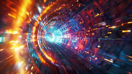 Obraz premium Abstract glowing space tunnel flying at high speed