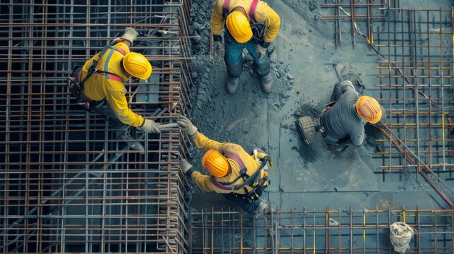Construction workers are instructed to work on elevated areas to ensure safety and efficiency while managing heavy machinery in industrial settings.