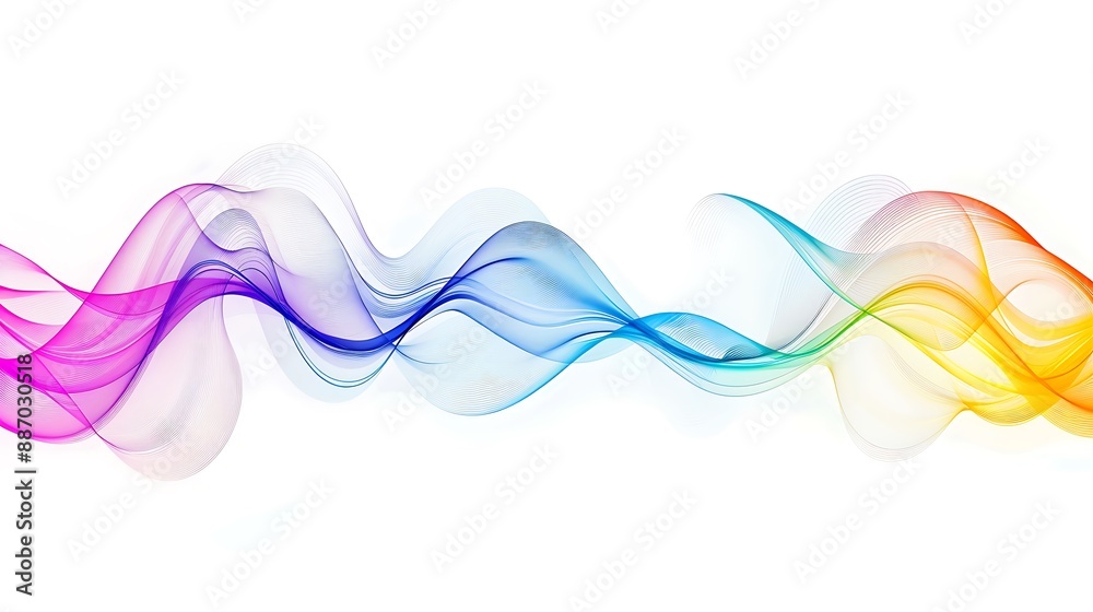 Wall mural simple and vibrant spectrum line waves with a clean minimalist design on white