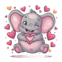 Isolated PNG Cartoon Elephant Love, GENERATIVE AI