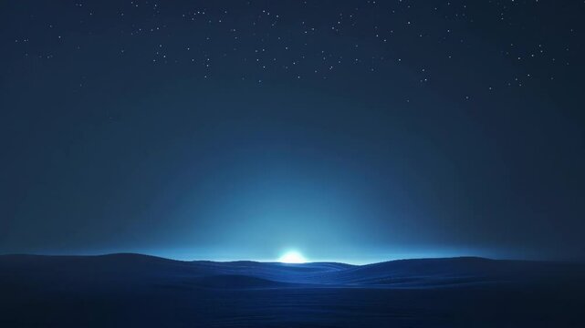 A stunning minimalistic seascape at night with a surreal blue horizon and a gentle glow, evoking a sense of mystery and tranquility.