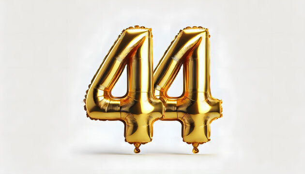 Shiny Golden Foil Balloons Forming Number 44 - Elegant Party Decor on White Background