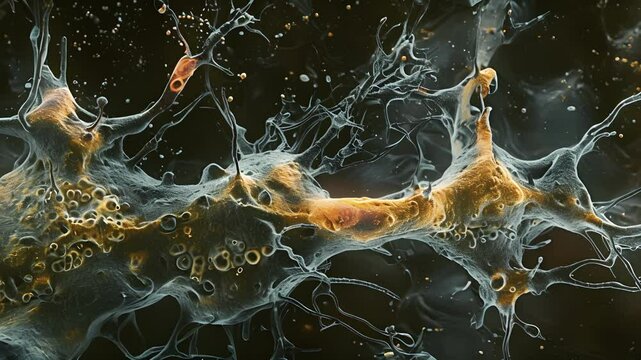 Closeup image of a microglia cell engulfing cellular debris in the central nervous system.
