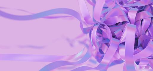 Closeup of holographic neon stripes ball. Shiny iridescent threads folds. 3d render illustration