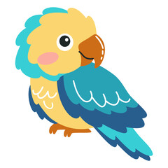 Flat vector illustration on white background. Cute tropical parrot. Vector illustration