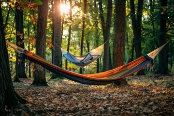 Swinging Hammock In the forest. Generative AI