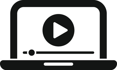 Simple icon of a laptop displaying a video player with a progress bar, representing online entertainment and digital content consumption