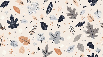 A seamless pattern of abstract watercolor leaves in shades of beige and gray, on a white background SEAMLESS PATTERN
