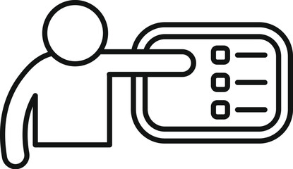 Line drawing of a manager pointing at a checklist, symbolizing task management and project planning