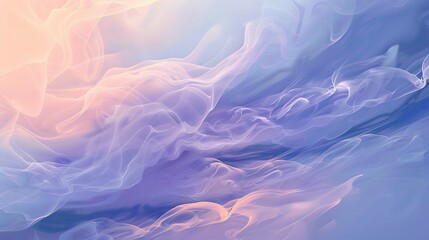 Obraz premium Soft gradients of indigo and peach waves dancing rhythmically against a backdrop of wispy clouds tinged with violet.