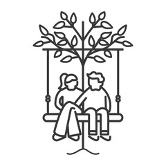 elderly couple sitting on a swing minimalist line art icon logo symbol