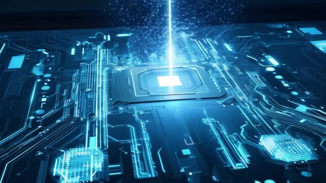 A circuit board with glowing blue lines, showcasing the complex network of electronics that power modern technology.