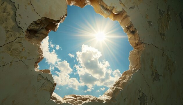 Sun Shining Through a Hole in a Cracked Wall