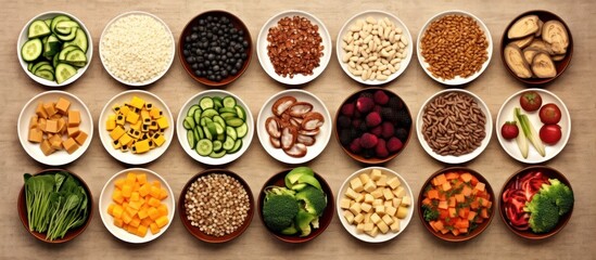 Assortment of Raw Food Ingredients in White Bowls
