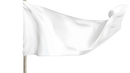 white silk flag waving isolated on transparent background