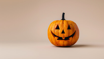 A cute carved pumpkin with a glowing face