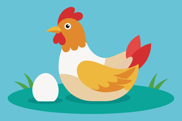 Chicken lays eggs vector art illustration