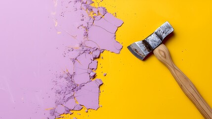 Work tool chisel on yellow and mauve background