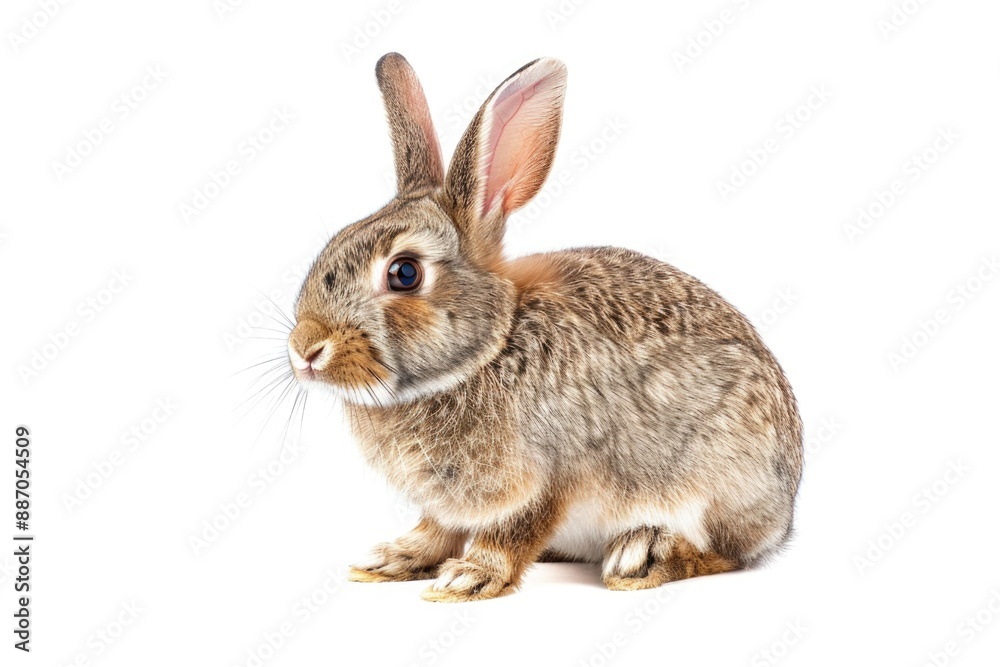 Poster a small rabbit sitting on a white surface, possibly a table or countertop