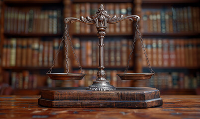 Alte historische Waage - Justiz Symbol - in alter Bibliothek