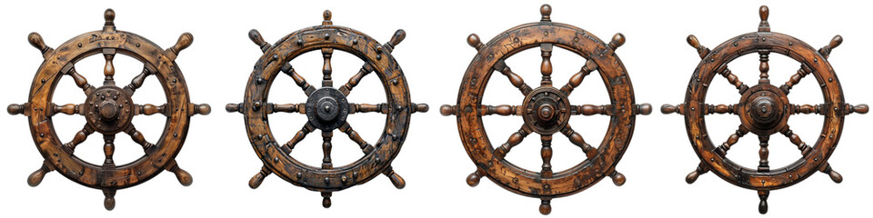 Obraz premium Set of A old pirate ship steering wheel on a transparent background