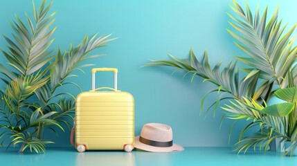Travel Suitcase on Blue Background: Summer Concept - Vacation and Adventure Theme