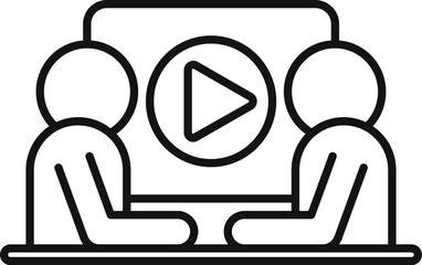 Line drawing of two people watching online video content sitting at desk