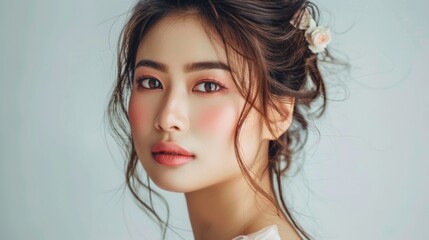 Close Up Portrait of a Young Woman With Flower in Hair