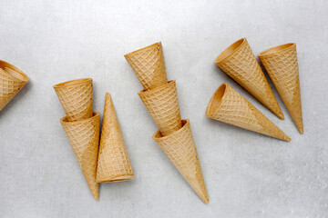 Waffle cones on white background