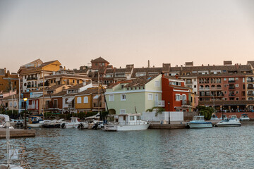 Colourful houses on the bank of a canal in Port Saplaya Alboraya Valencia