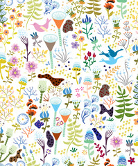 birds and flowers