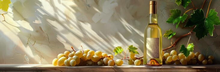 White Wine and Grapes in Sunlight