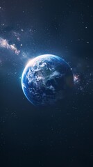 Fototapeta premium A luminous Earth hangs in the vast expanse of space, bathed in the ethereal glow of distant stars