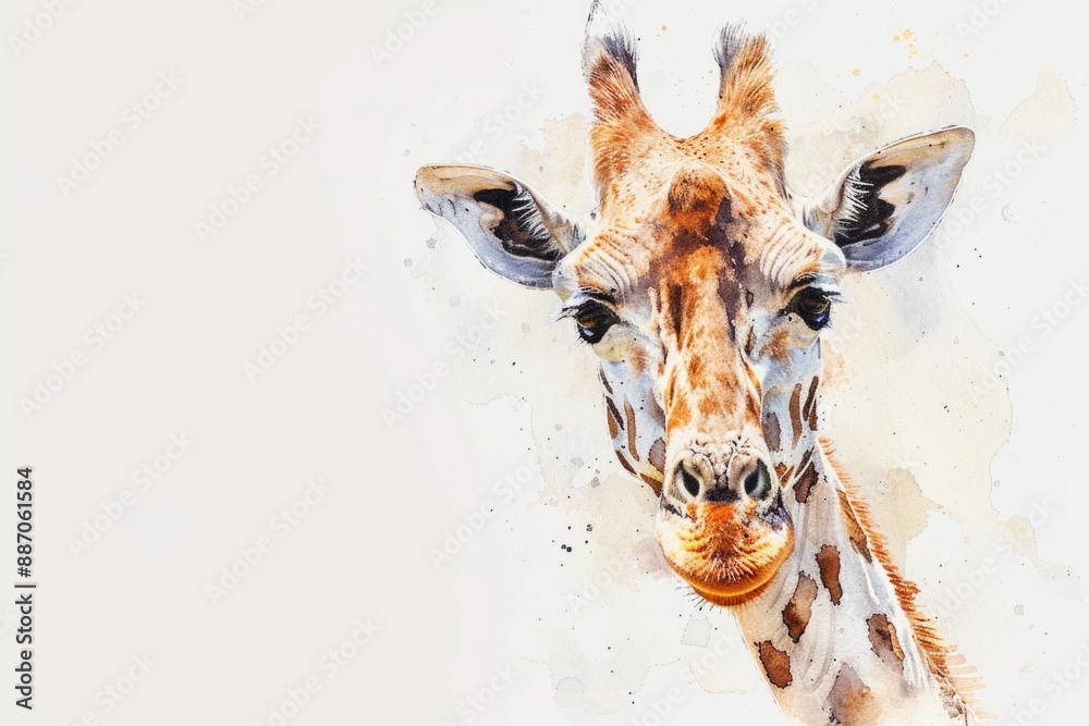 Poster A giraffe standing alone on a white background, providing an opportunity to use this image for animal-related content or as a unique design element