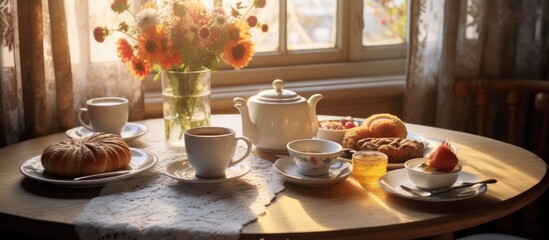 Breakfast by the Window with a Teapot and Pastries
