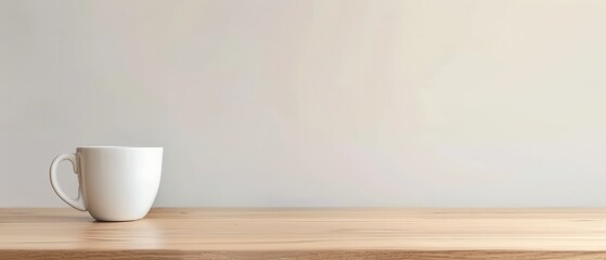 Fototapeta premium A white coffee cup sits on a wooden table