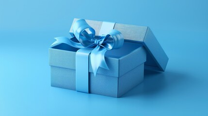 Obraz premium Blue open gift box with bow isolated on blue background 