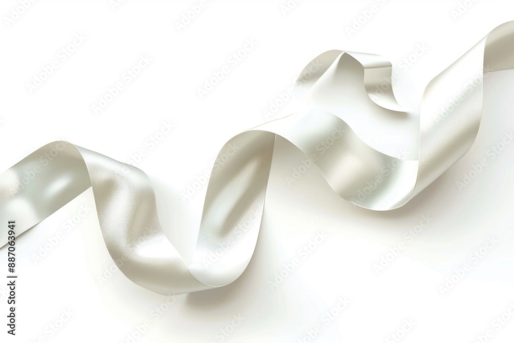 Poster a close-up shot of a white ribbon on a white surface, suitable for use in photography, design or art