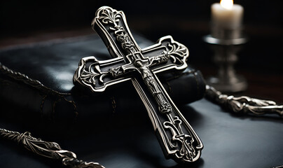 silver orthodox cross, close-up