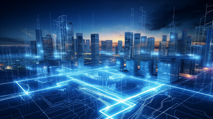 Naklejka premium Futuristic smart city with digital technology infrastructure