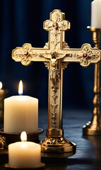 golden orthodox cross, close-up