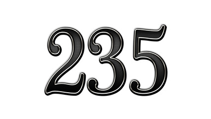 black metal 3d design of number 235 on white background.