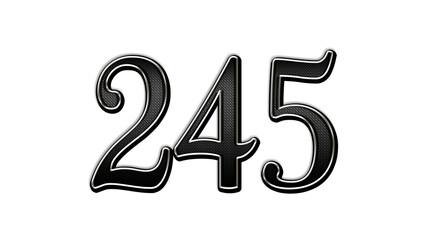 black metal 3d design of number 245 on white background.